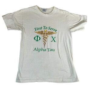 Island Fever Mens First To Serve Alpha Tau Phi Chi Graphic T-Shirt White Small